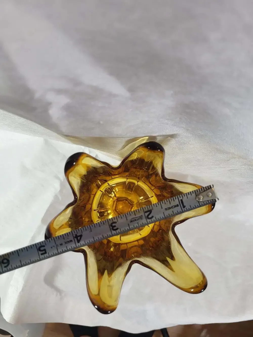 Vintage Viking Glass Mid-Century Modern Amber 6-Finger Pedestal Vase